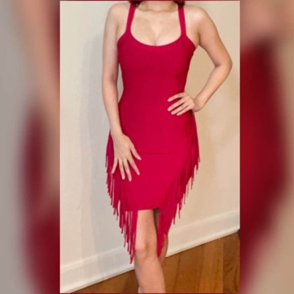 Marciano Pink Bandage Dress with Fringe